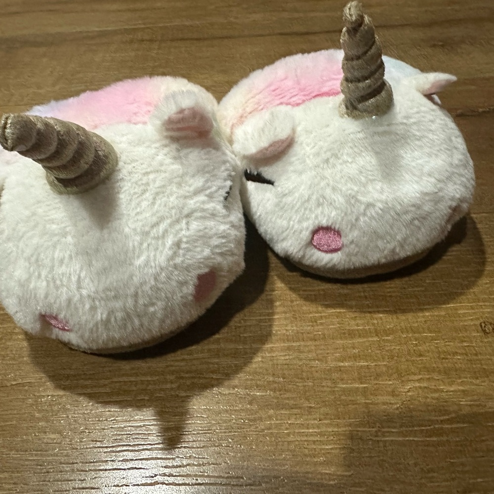 Unicorn Plush Kids Slippers - Pink and White